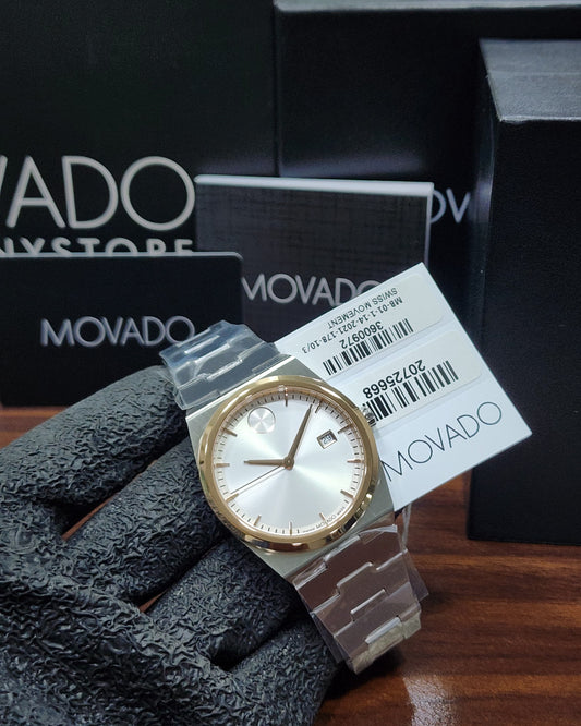 Movado Men's Two-Tone Rose Gold Silver Dial Swiss Watch
