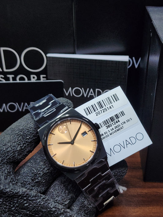 Movado Men's Black IP Champagne Dial Swiss Watch