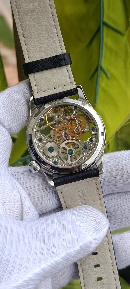 Iannetti Italian Men's Mechanical Skeleton Watch – Hand-Wind Movement, 17 Jewels