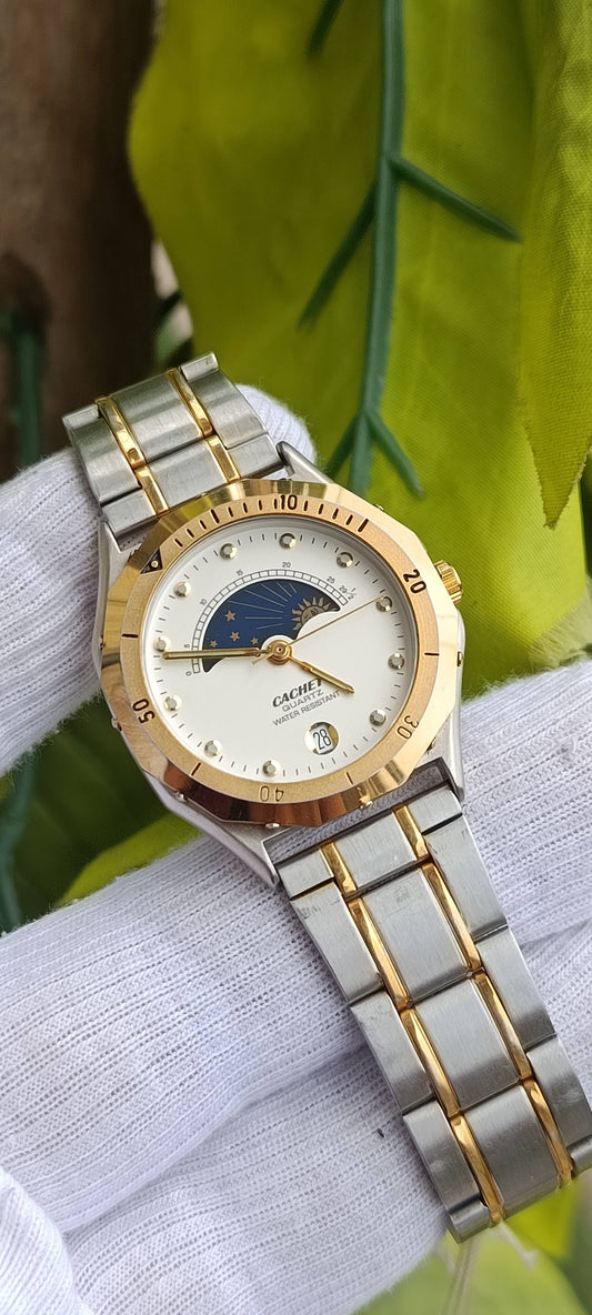 Vintage Seiko Cadet Moonphase Quartz Watch – Two-Tone Gold