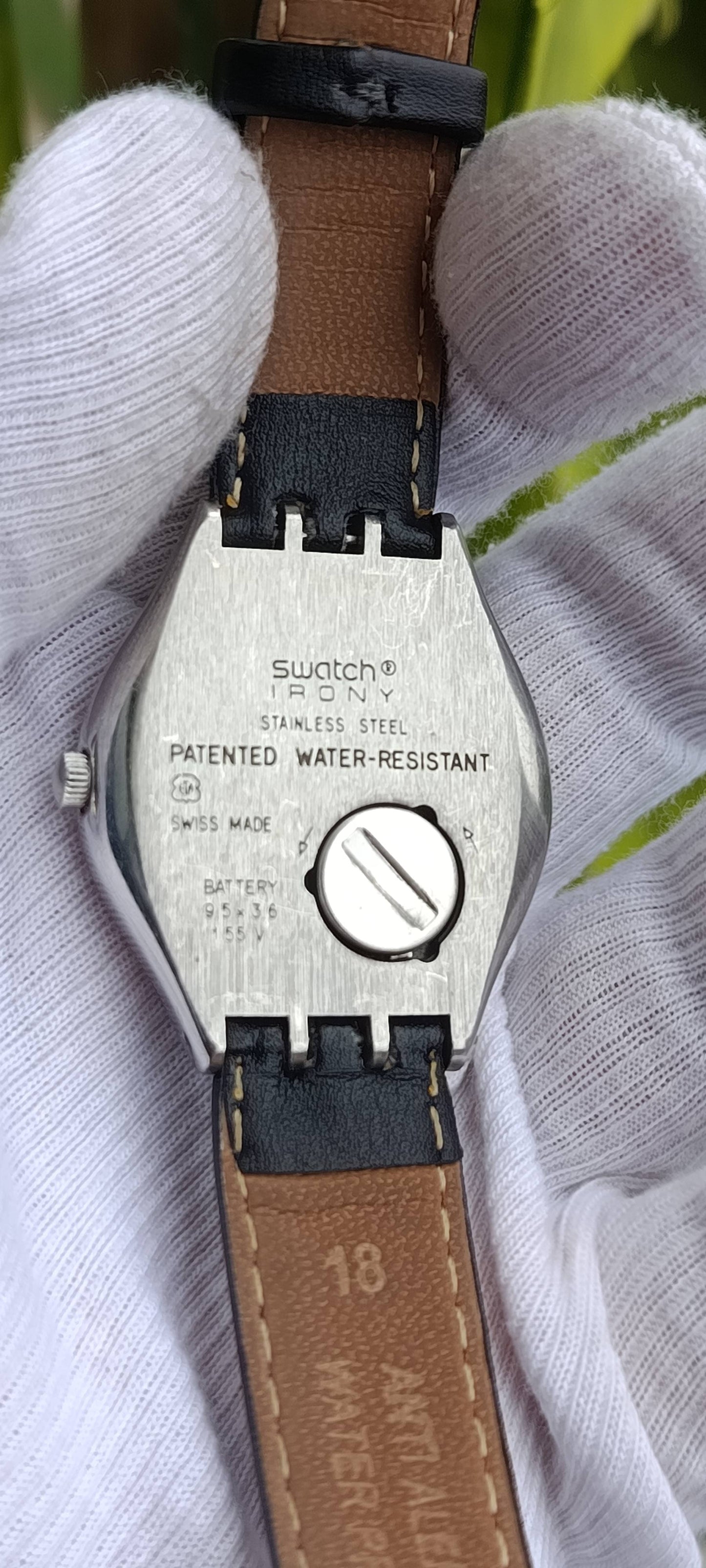 Swatch Swiss Men's Watch – Grey Dial with Day/Date, Stainless Steel Case, Black Leather Strap