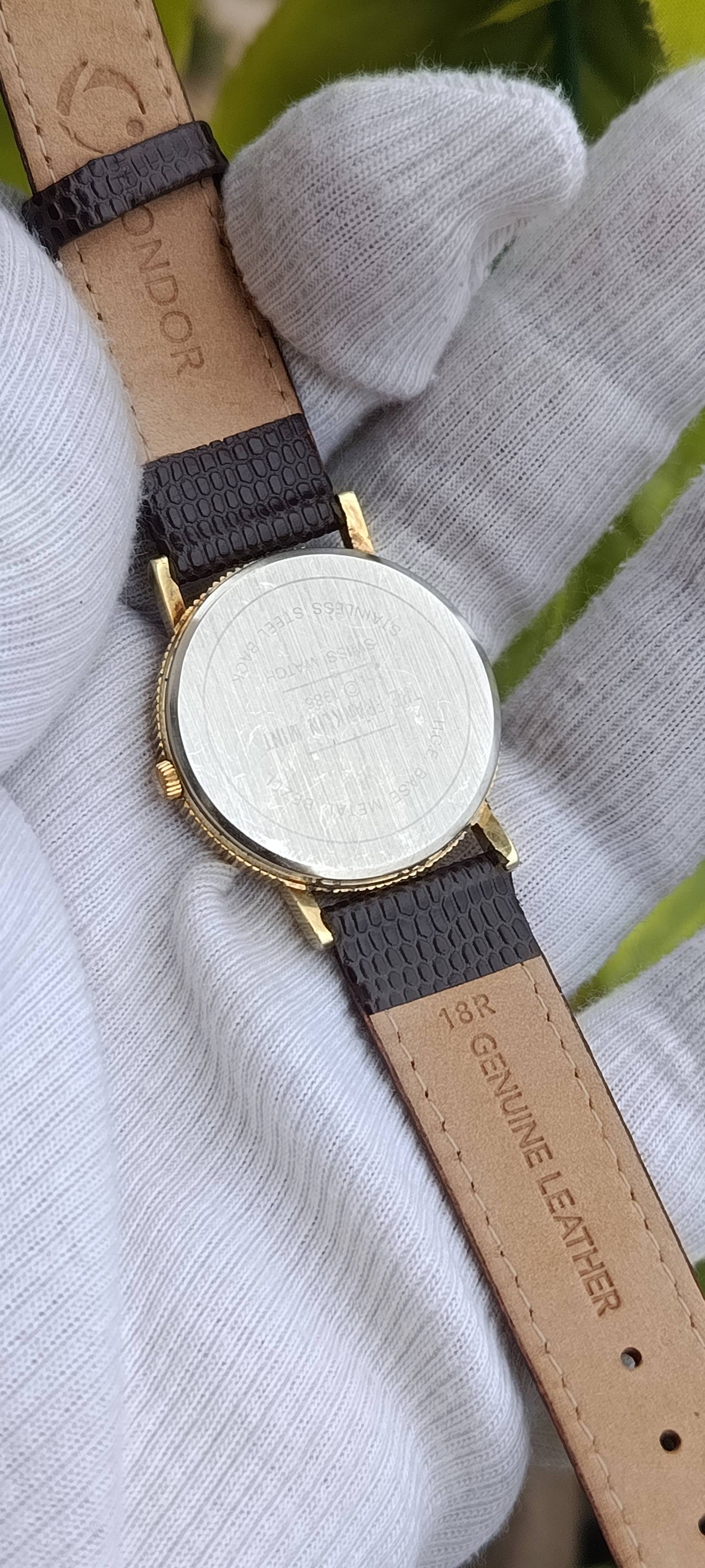 The Franklin Mint Eagle Dial Vintage Watch – Gold Plated Sterling Silver, by Gilroy Roberts, Leather Strap