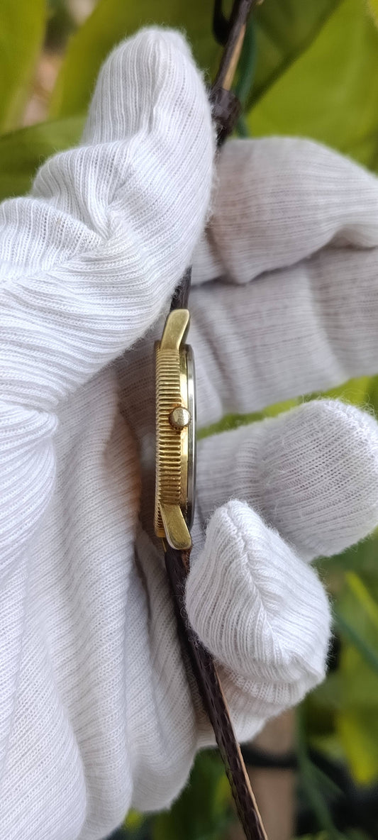 The Franklin Mint Eagle Dial Vintage Watch – Gold Plated Sterling Silver, by Gilroy Roberts, Leather Strap