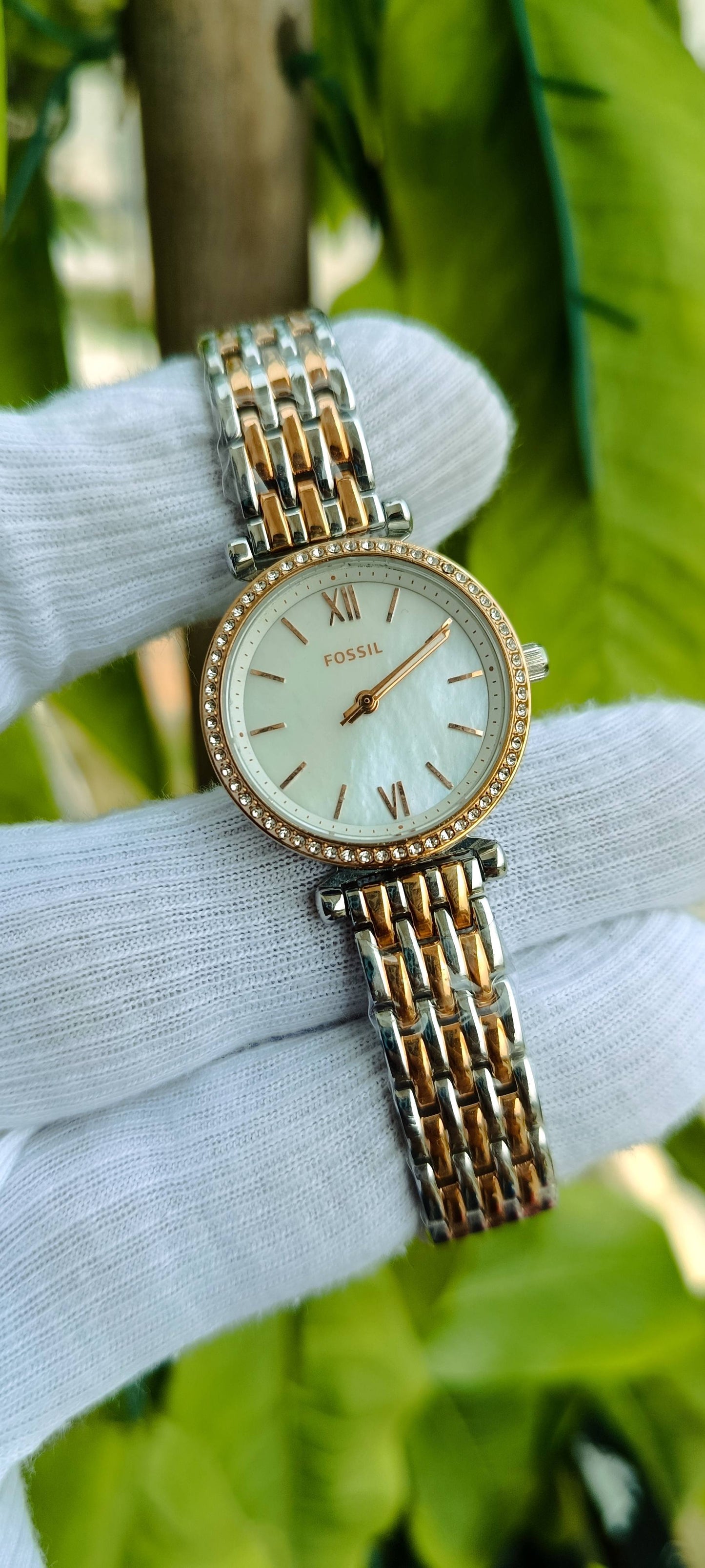 Fossil Two-Tone Gold & Silver Women's Quartz Watch – Crystal Bezel