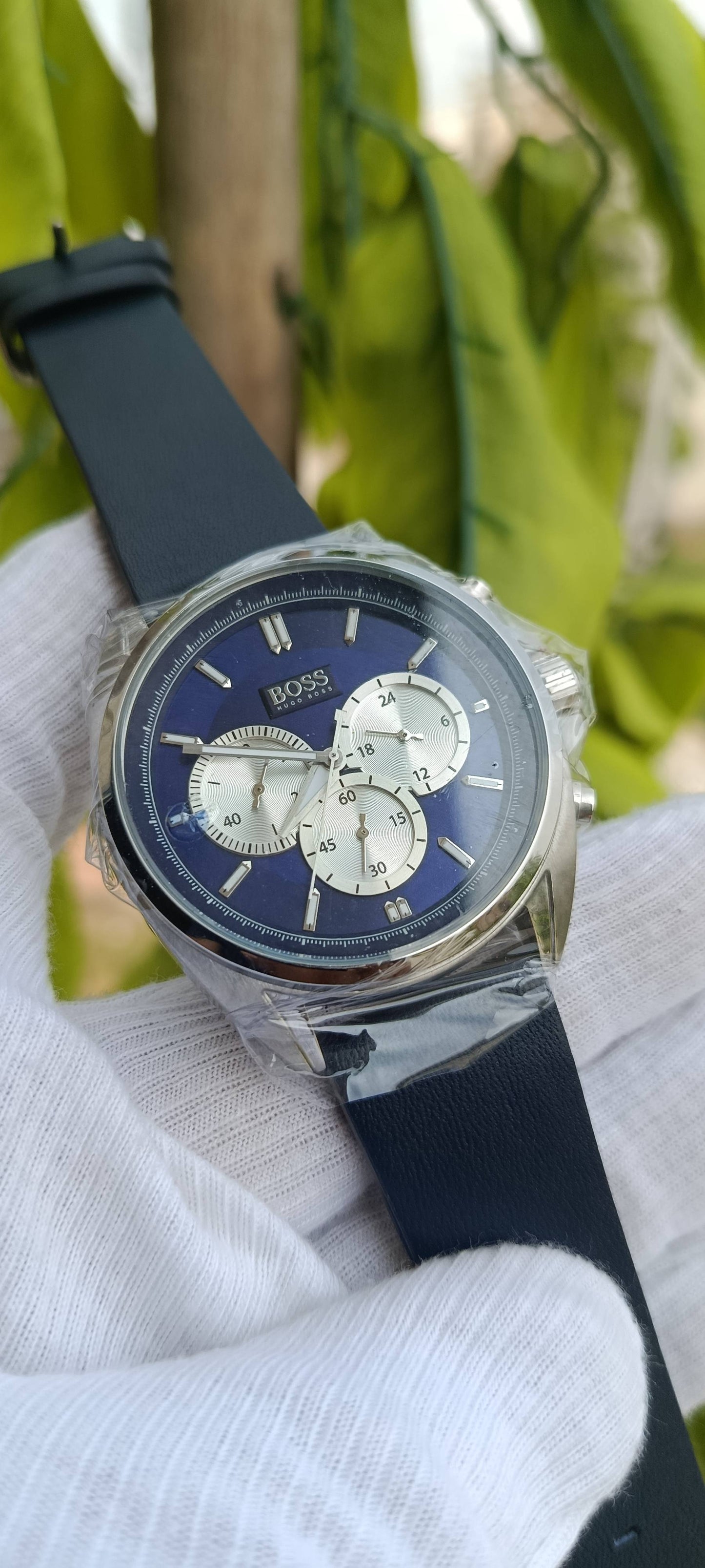Hugo Boss Men's Chronograph Watch – Blue Dial with Silver Sub-Dials & Navy Strap