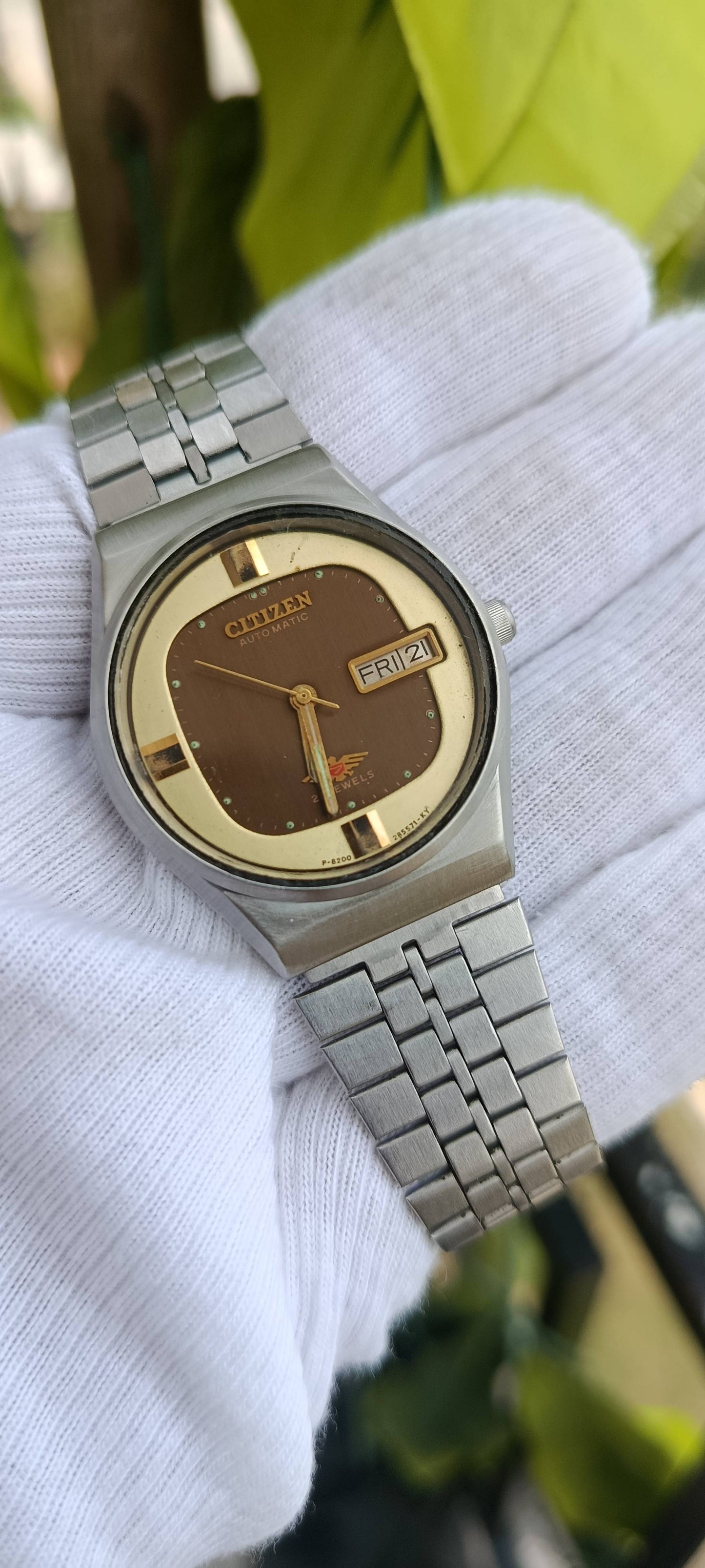 Vintage Citizen Automatic Watch | Brown Dial, Day-Date, 21 Jewels, Stainless Steel Bracelet, GN-4-S