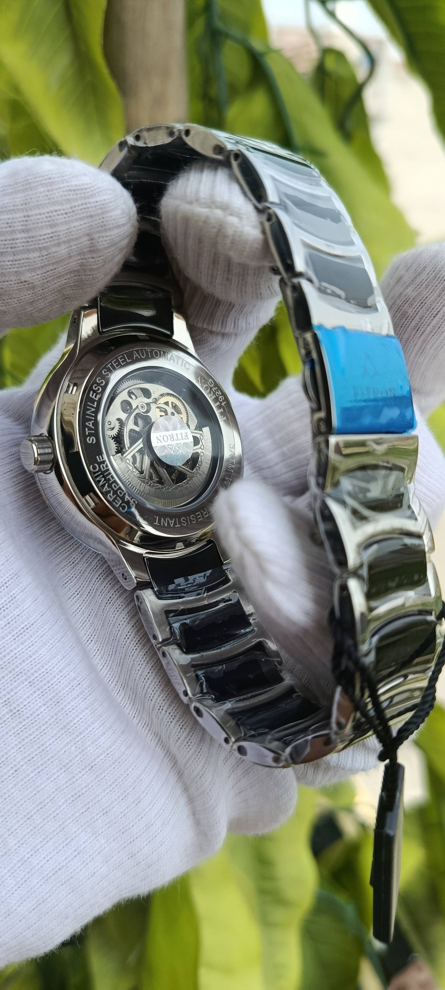 Fitron Automatic Skeleton Watch for Men – Silver Stainless Steel Full Open Dial Mechanical Wristwatch