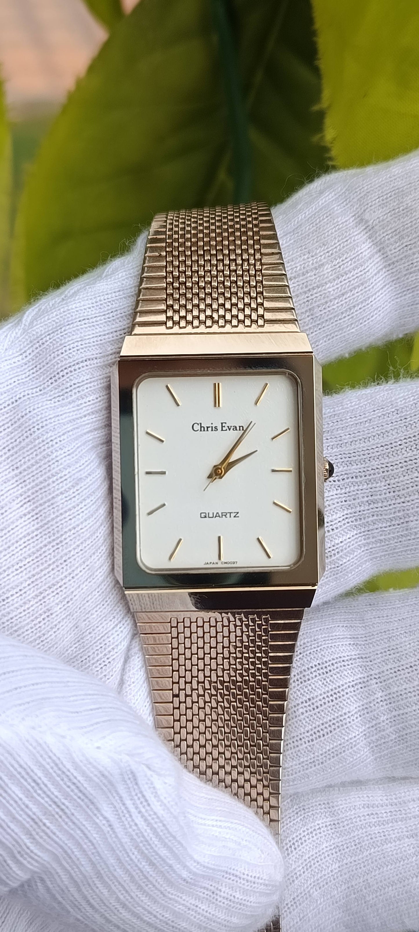 Vintage Chris Evan Quartz Watch | Rectangular Case | Silver-Tone Mesh Bracelet | Japan Movement