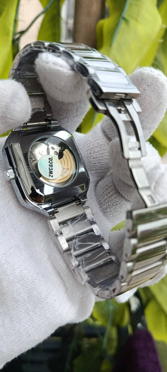 Fitron Automatic Skeleton Watch | Square Cushion Case | Black Dial | Ceramic Coated Bracelet