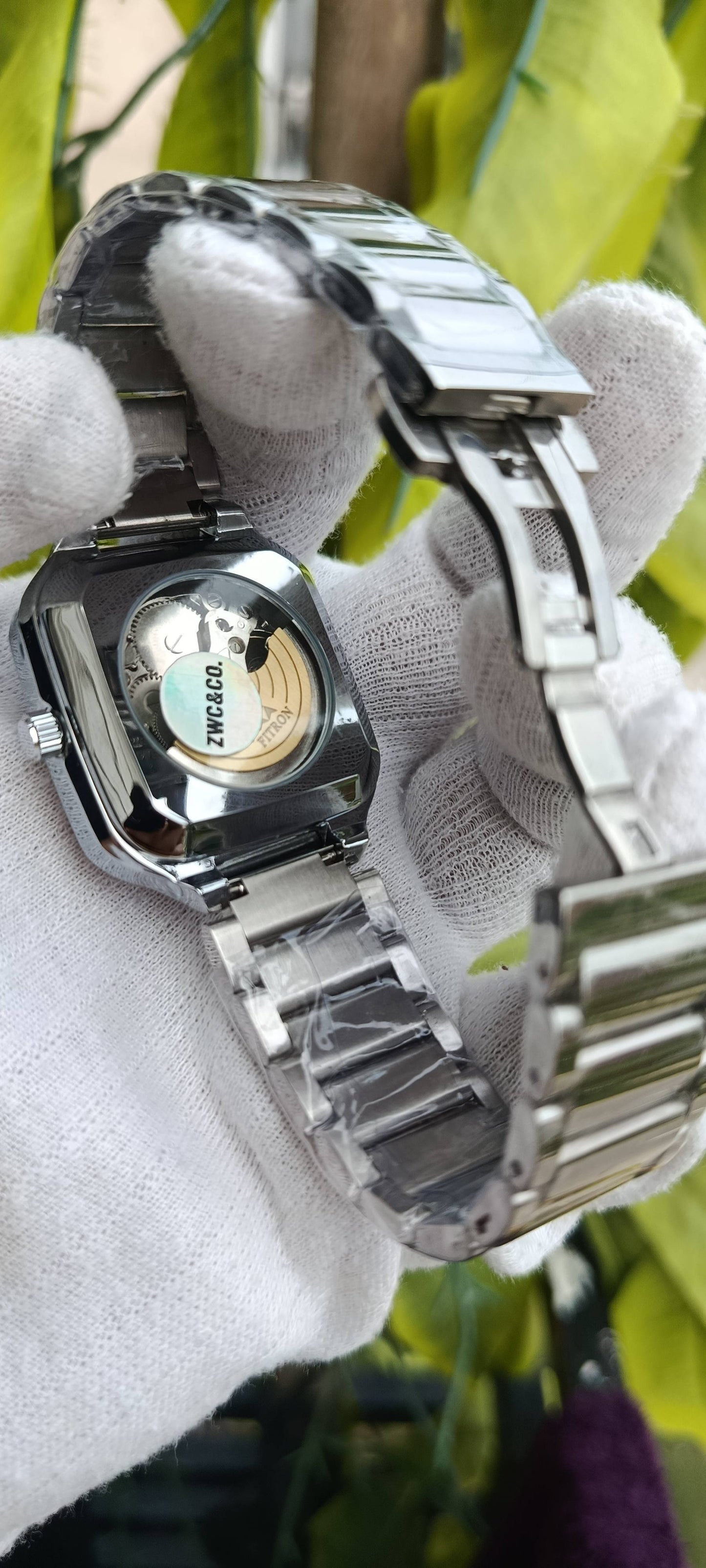 Fitron Automatic Skeleton Watch | Square Cushion Case | Black Dial | Ceramic Coated Bracelet