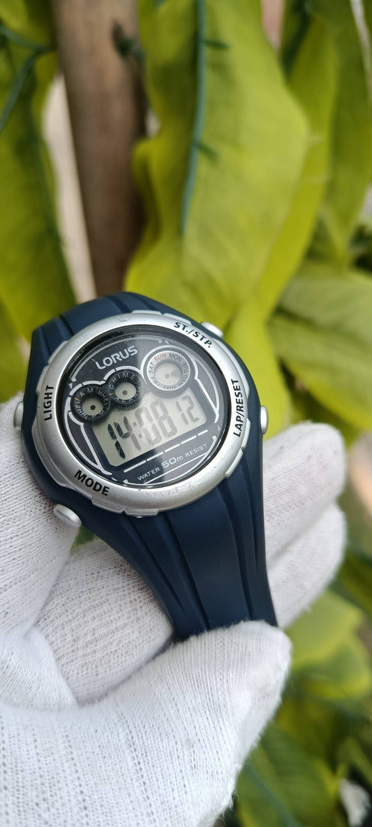 Lorus Digital Sports Watch | LCD Display | Alarm & Chime | 50m Water Resistant | Navy Blue