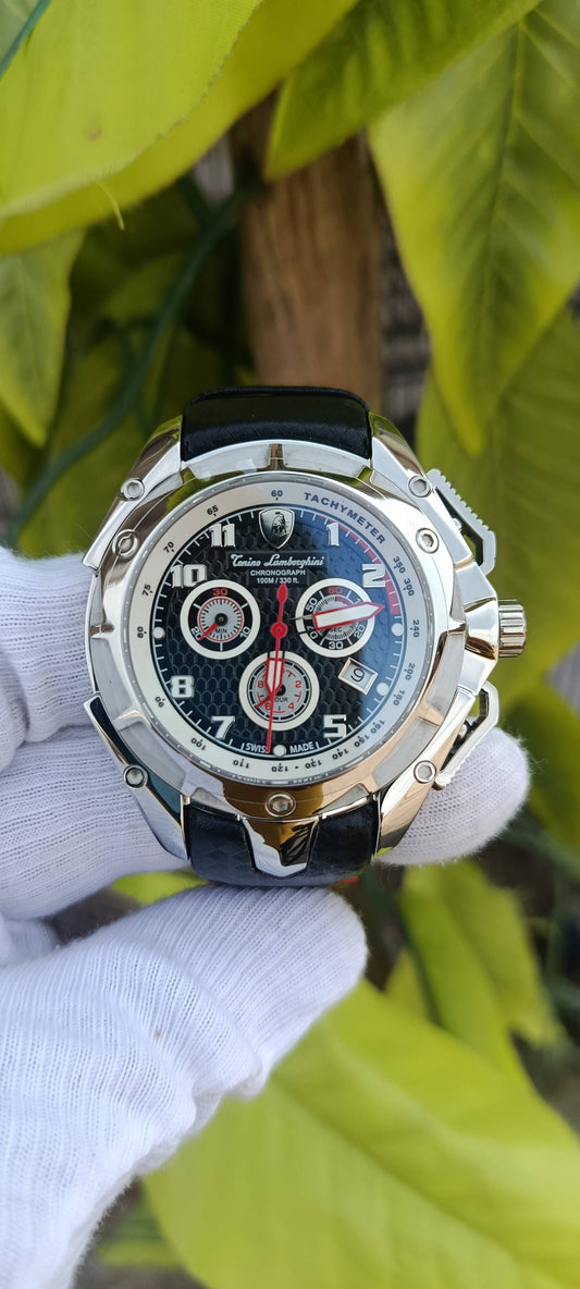 Tonino Lamborghini Chronograph Men's Watch – Stainless Steel Case, Blue Dial, Genuine Leather Strap – Swiss Made