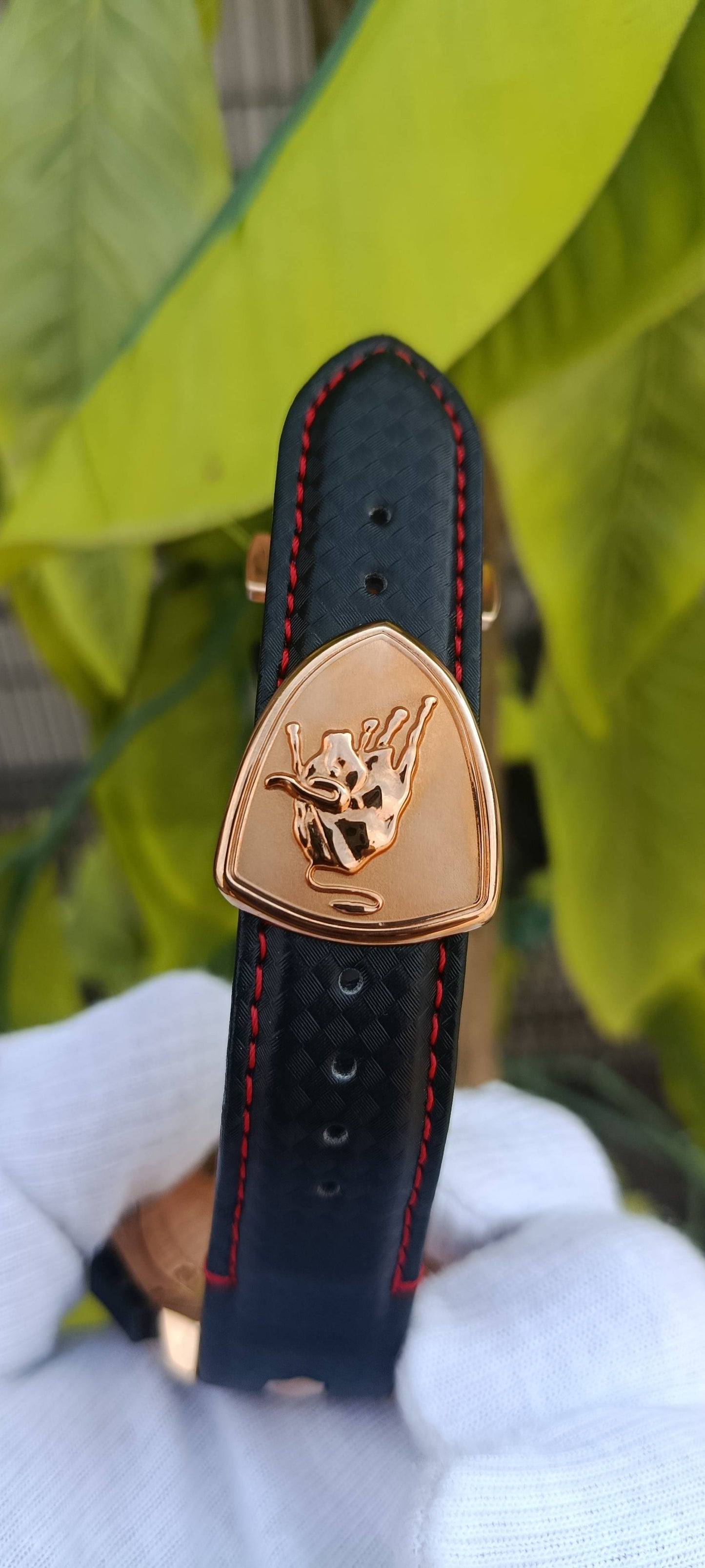 Tonino Lamborghini Chronograph Men's Watch – Rose Gold Case, Black Dial, Genuine Leather Strap – Swiss Made