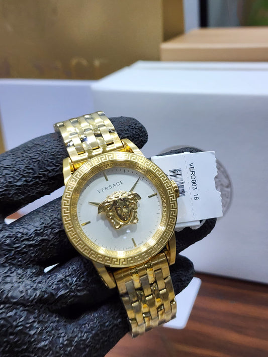Versace Medusa Palazzo Empire Men's Gold-Tone White Dial Swiss Watch VERD00318