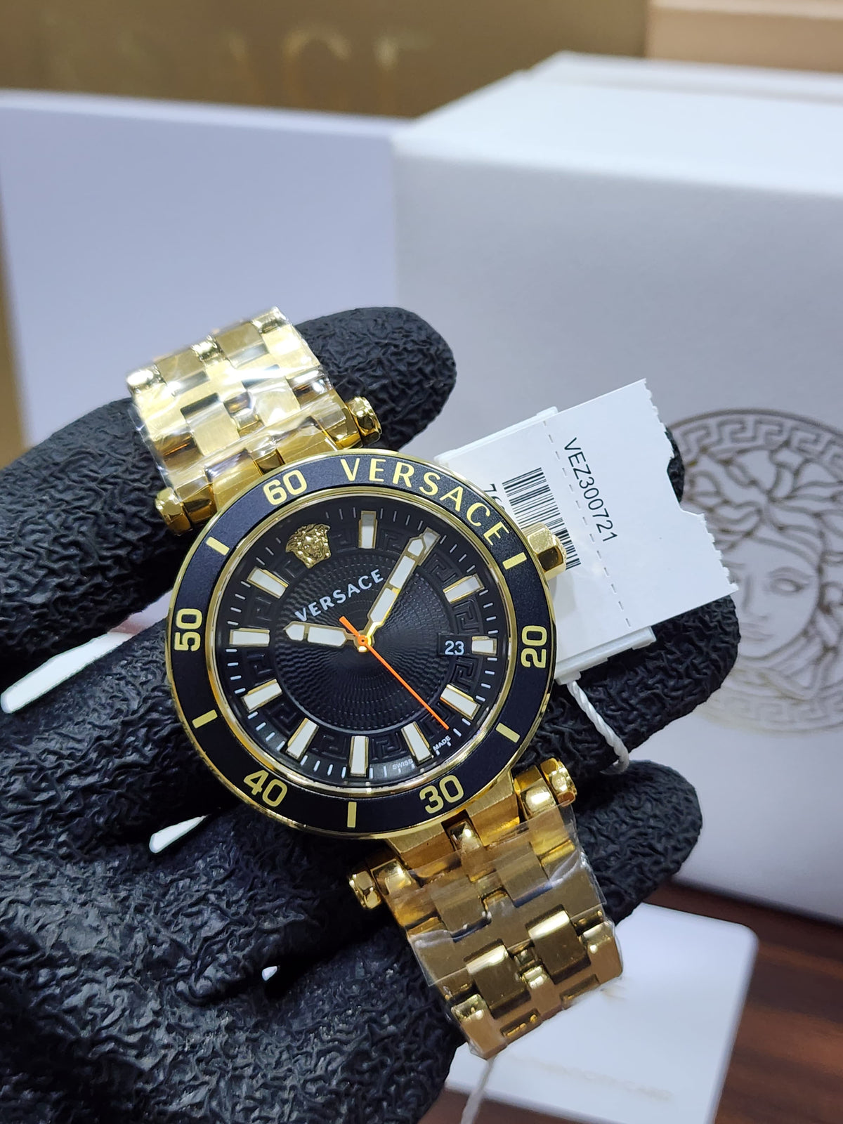Versace Greca Sport Men's Gold-Tone Black Dial Diver Watch VEZ300721