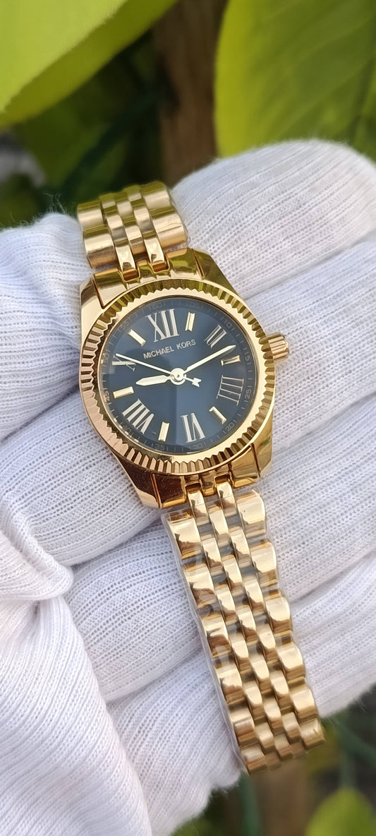 Michael Kors Lexington Gold-Tone Stainless Steel Watch – Black Dial, Women's