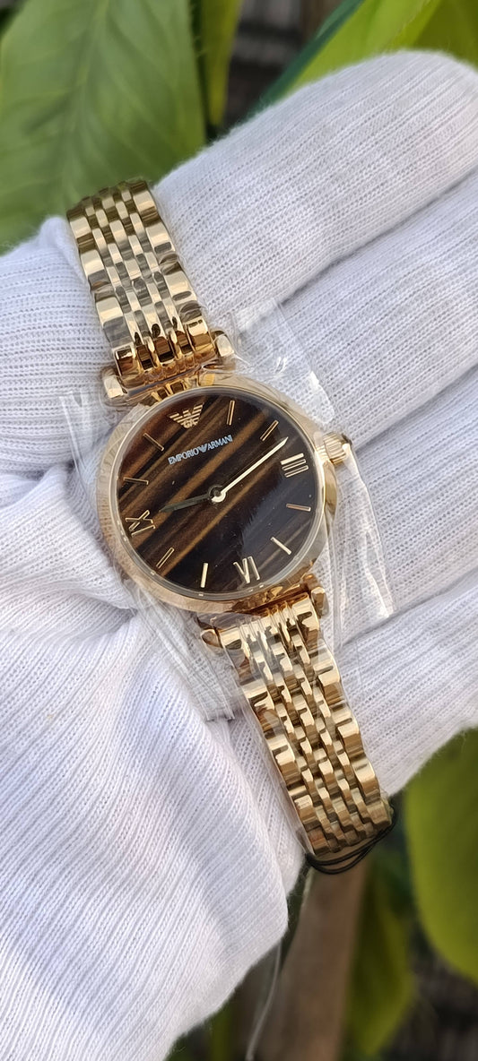 Emporio Armani Gold-Tone Stainless Steel Watch – Brown Tiger's Eye Dial, Women's (AR11703)