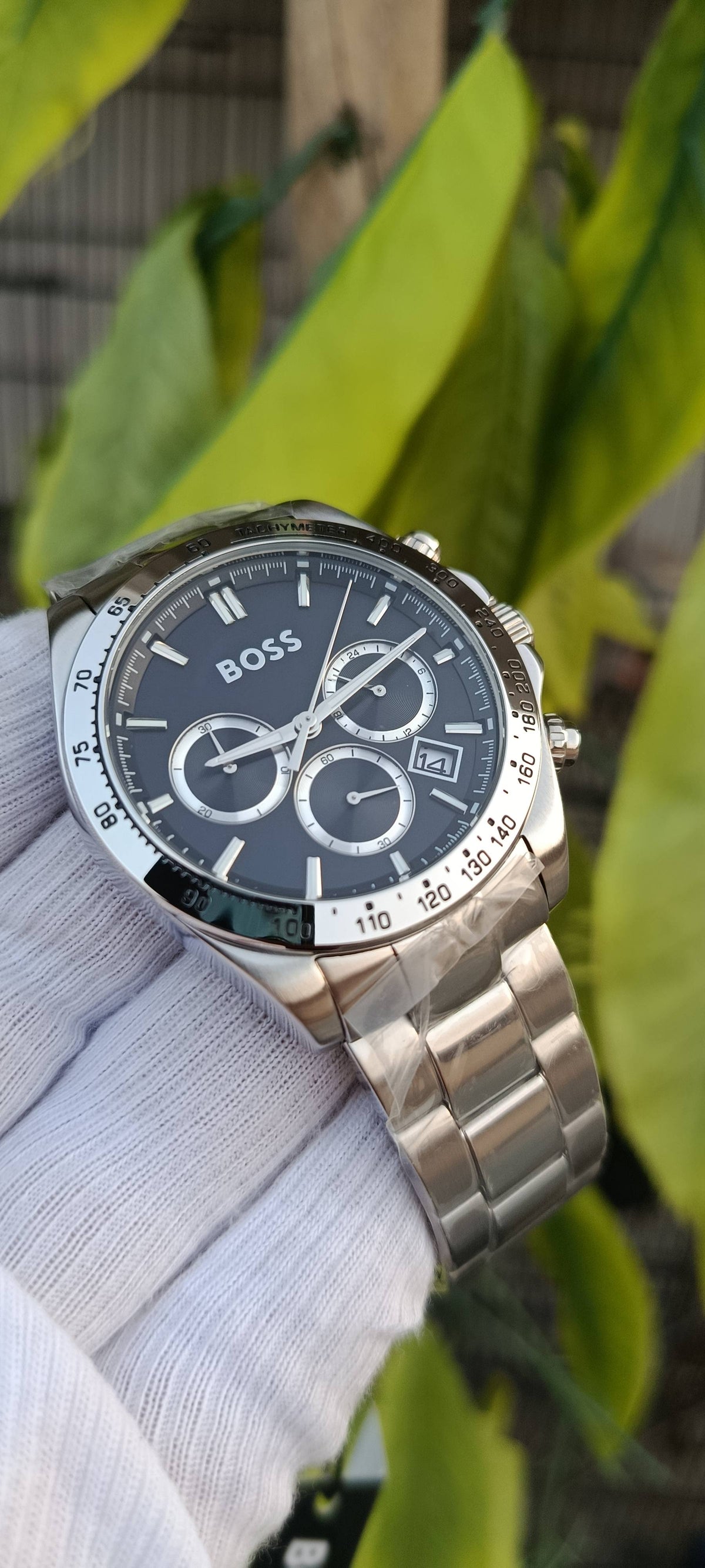 Hugo BOSS Men's Chronograph Watch – Black Dial, Stainless Steel, Tachymeter Bezel