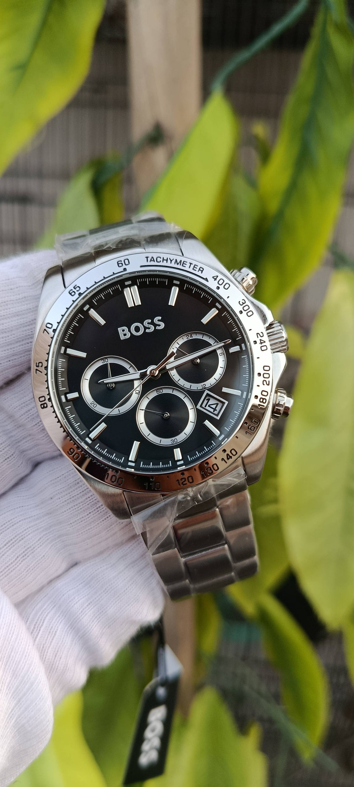 Hugo BOSS Men's Chronograph Watch – Black Dial, Stainless Steel, Tachymeter Bezel