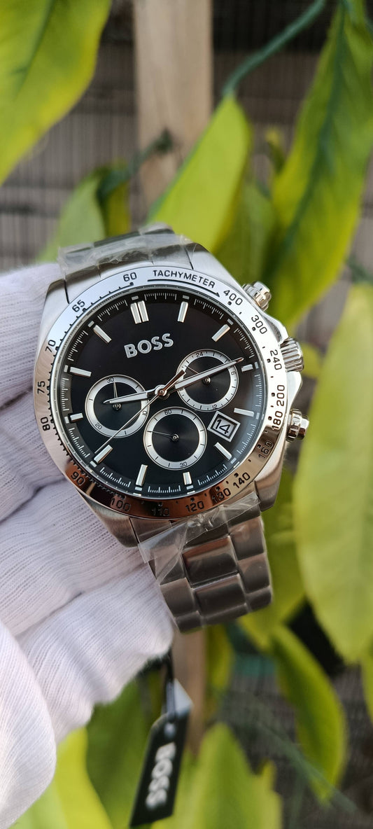 Hugo BOSS Men's Chronograph Watch – Black Dial, Stainless Steel, Tachymeter Bezel