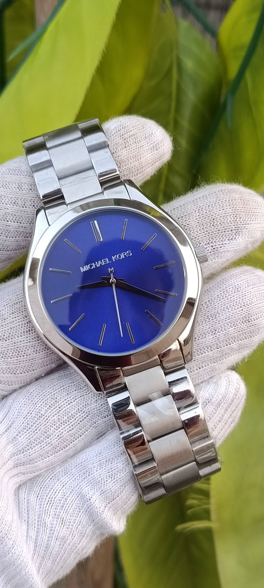 Michael Kors Slim Runway Watch – Blue Dial, Stainless Steel Unisex 40mm Watch