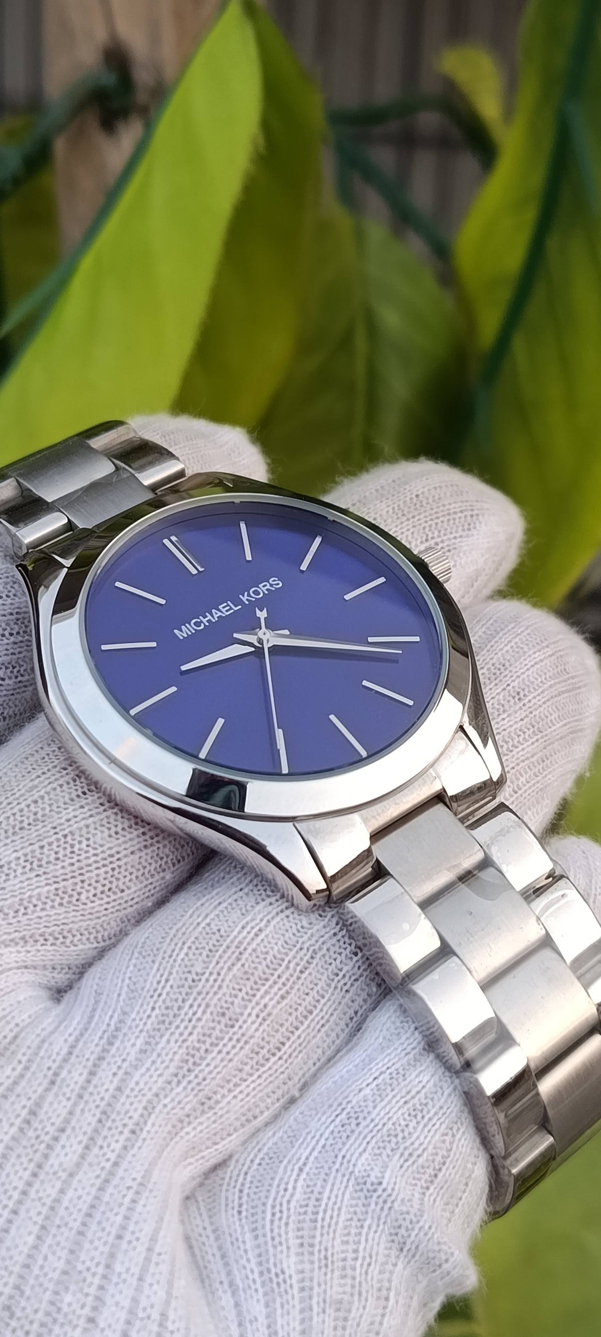 Michael Kors Slim Runway Watch – Blue Dial, Stainless Steel Unisex 40mm Watch