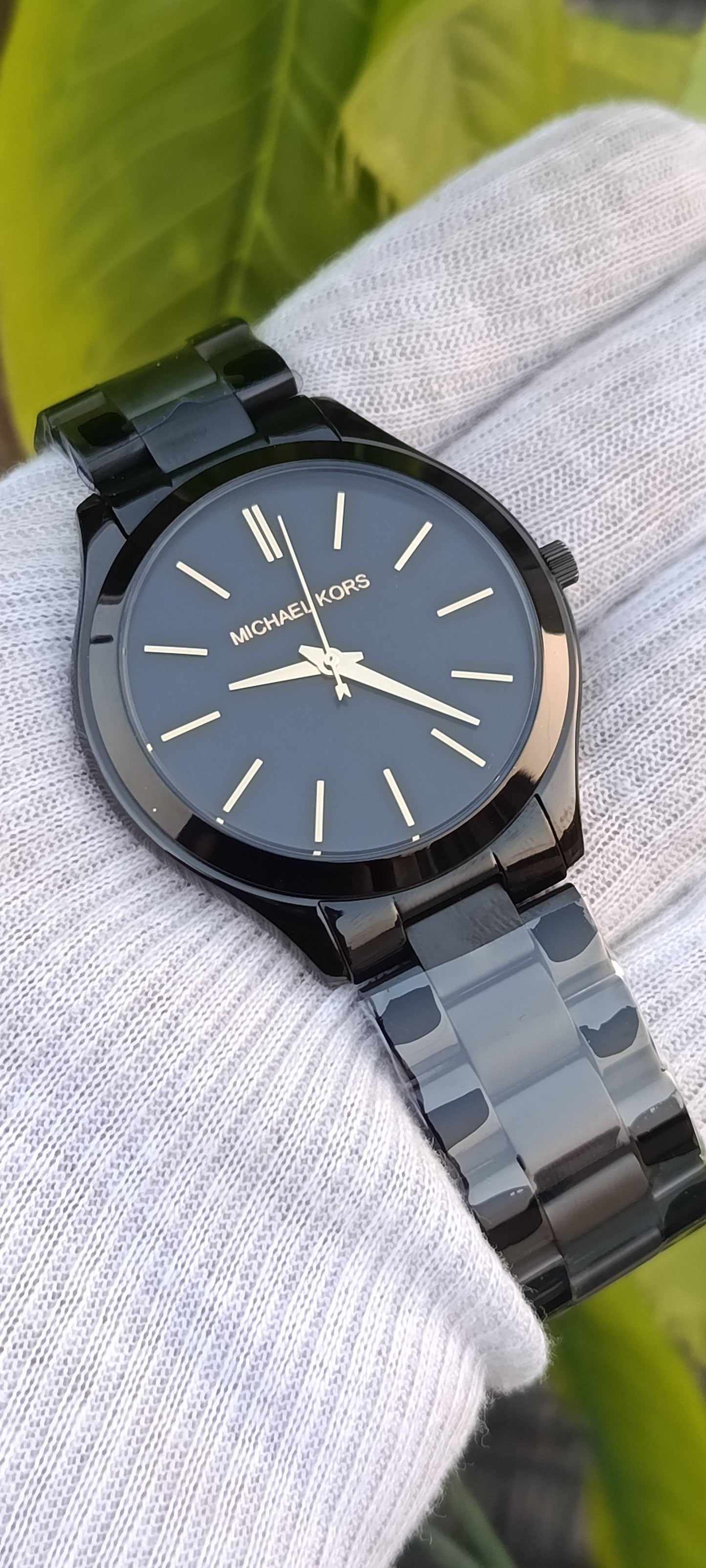 Michael Kors Slim Runway Watch – All Black, Gold-Tone Accents Unisex 40mm