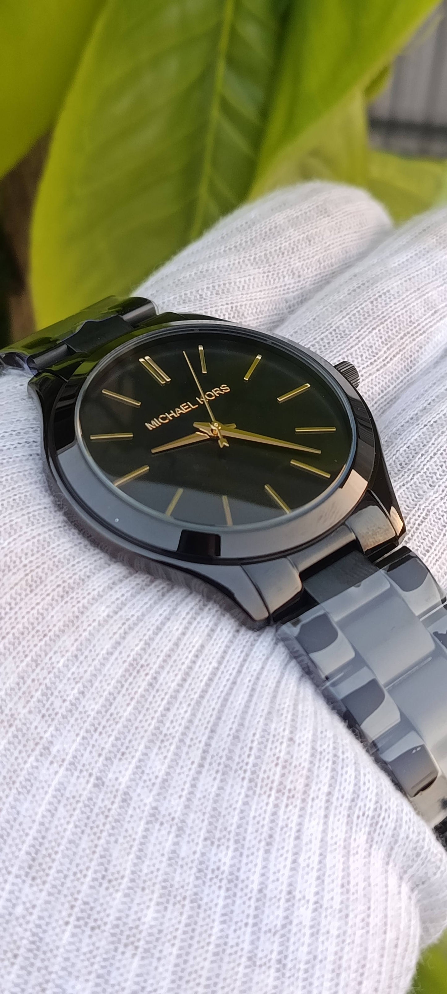 Michael Kors Slim Runway Watch – All Black, Gold-Tone Accents Unisex 40mm