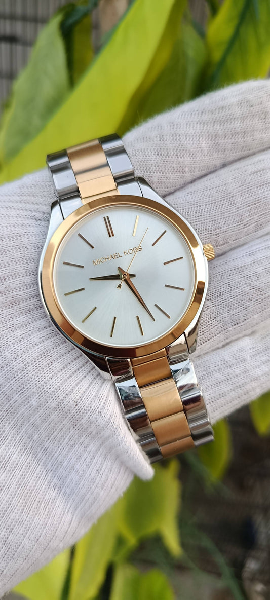 Michael Kors Slim Runway Watch – White Dial, Two-Tone Silver & Gold, Unisex