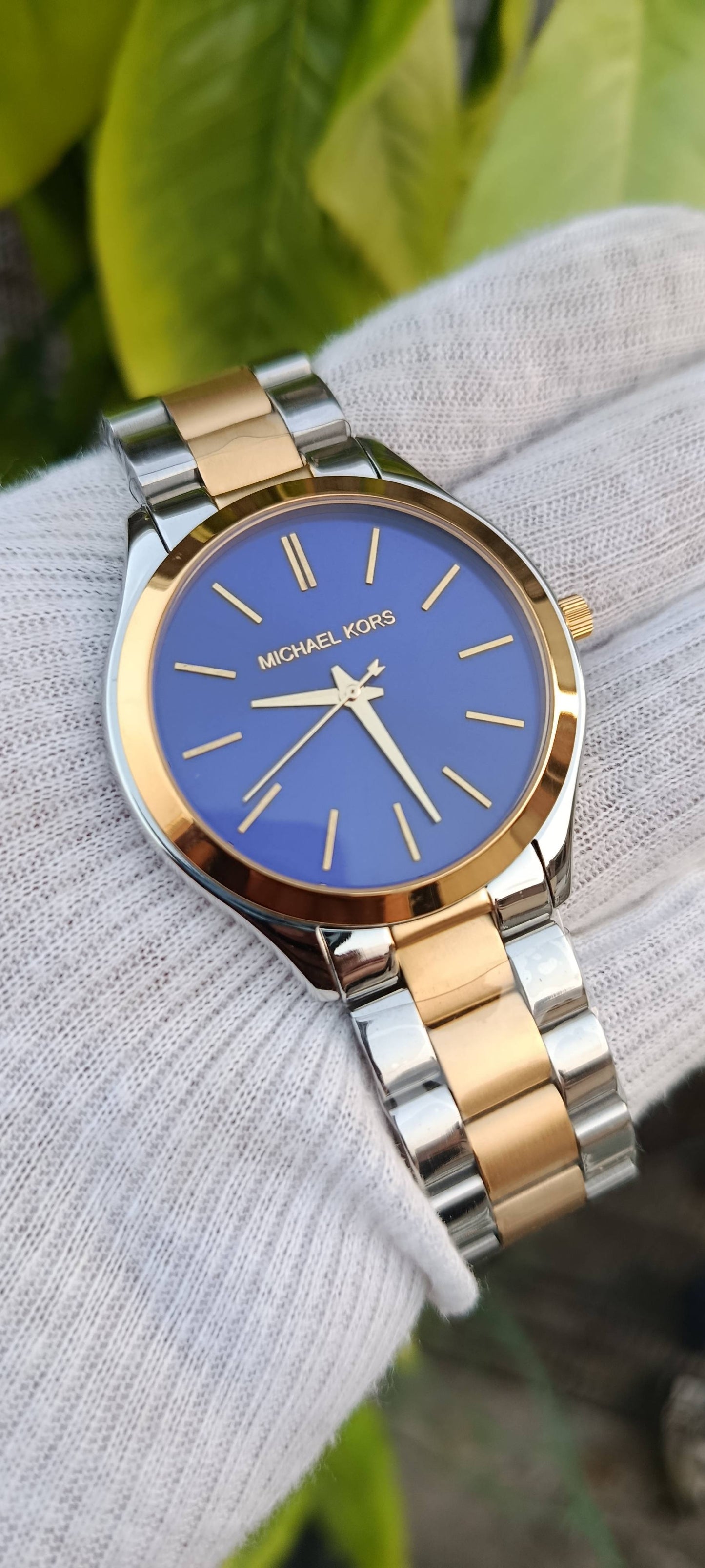Michael Kors Slim Runway Watch – Blue Dial, Two-Tone Silver & Gold
