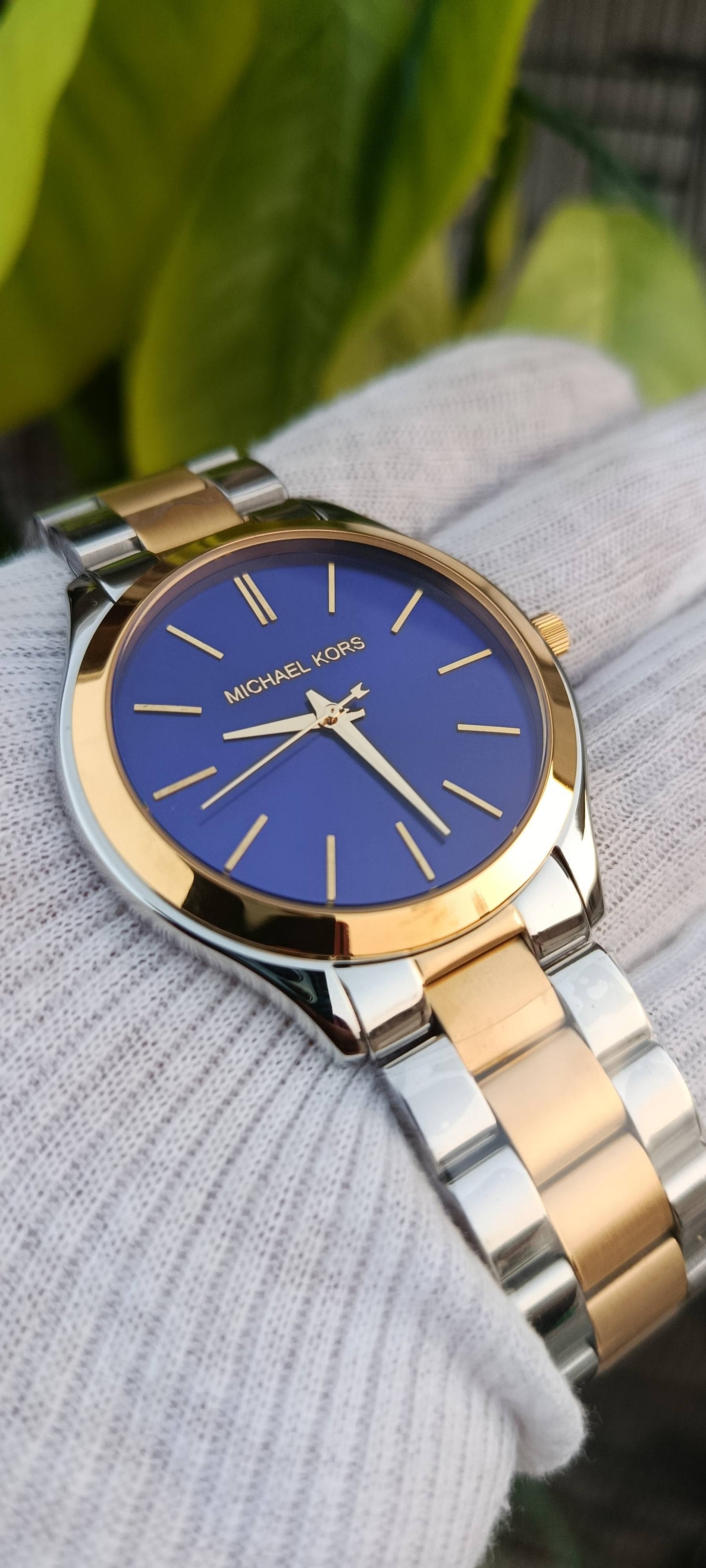Michael Kors Slim Runway Watch – Blue Dial, Two-Tone Silver & Gold