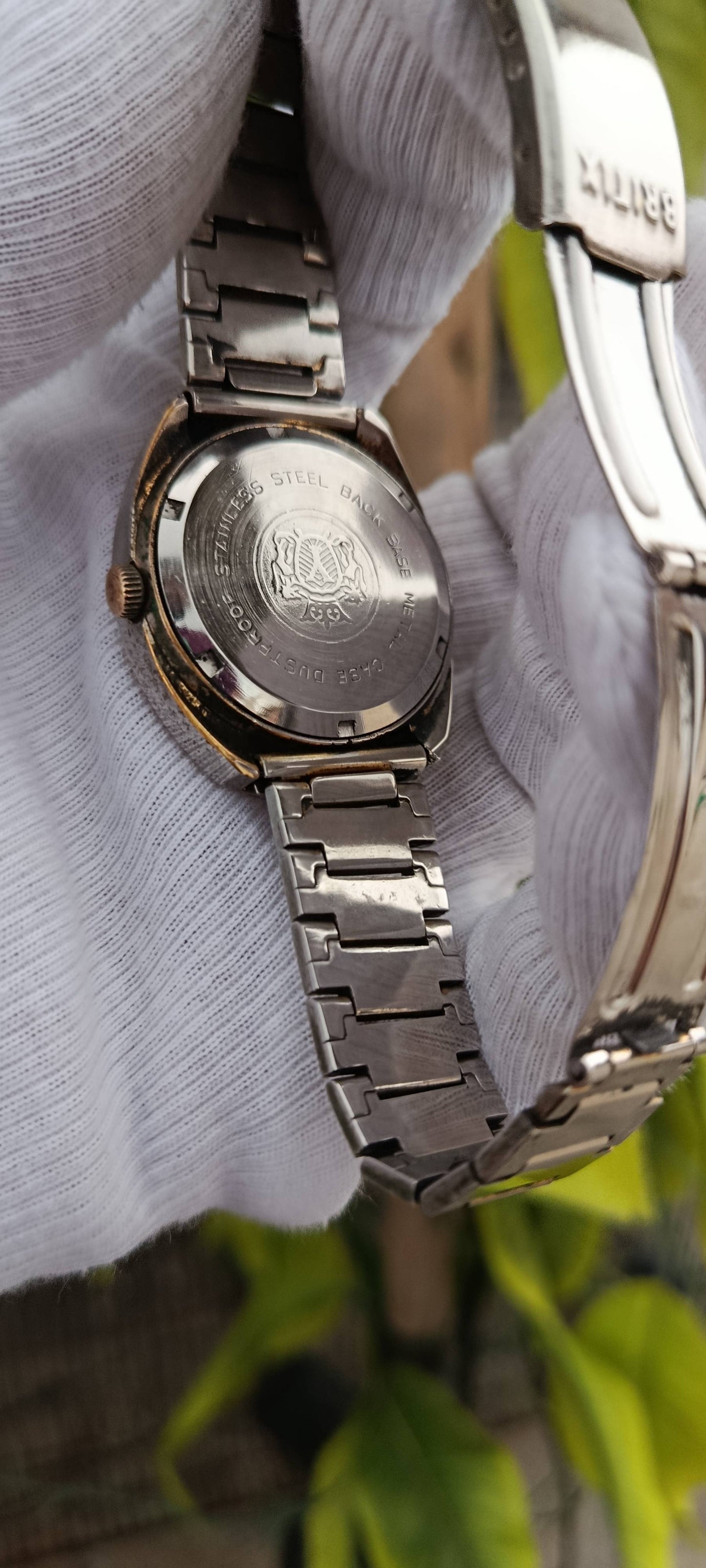 Vintage BRITK Green Dial Mechanical Watch – Stainless Steel Bracelet, Antique Collection