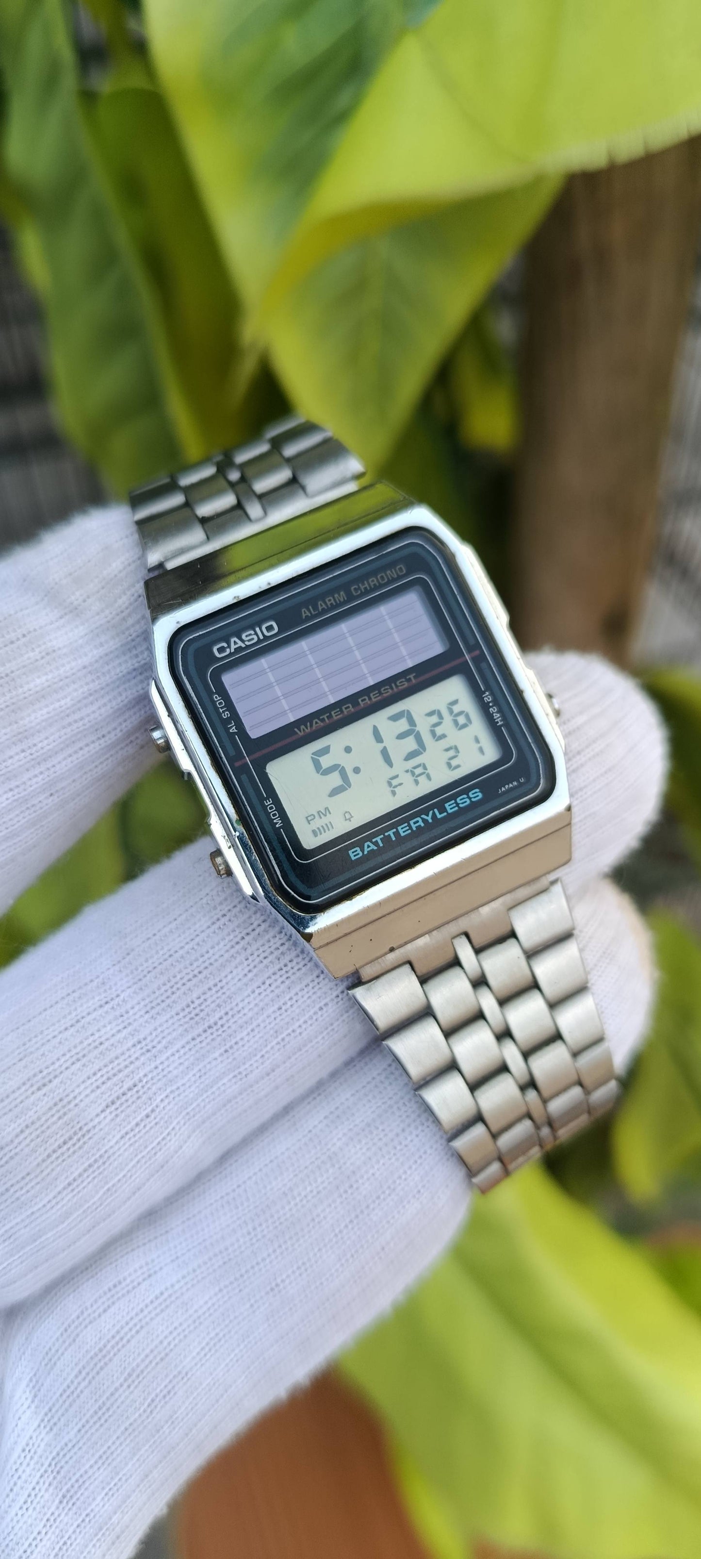 Casio Vintage Digital Watch – Silver Stainless Steel, Solar Battery-less, Alarm Chrono