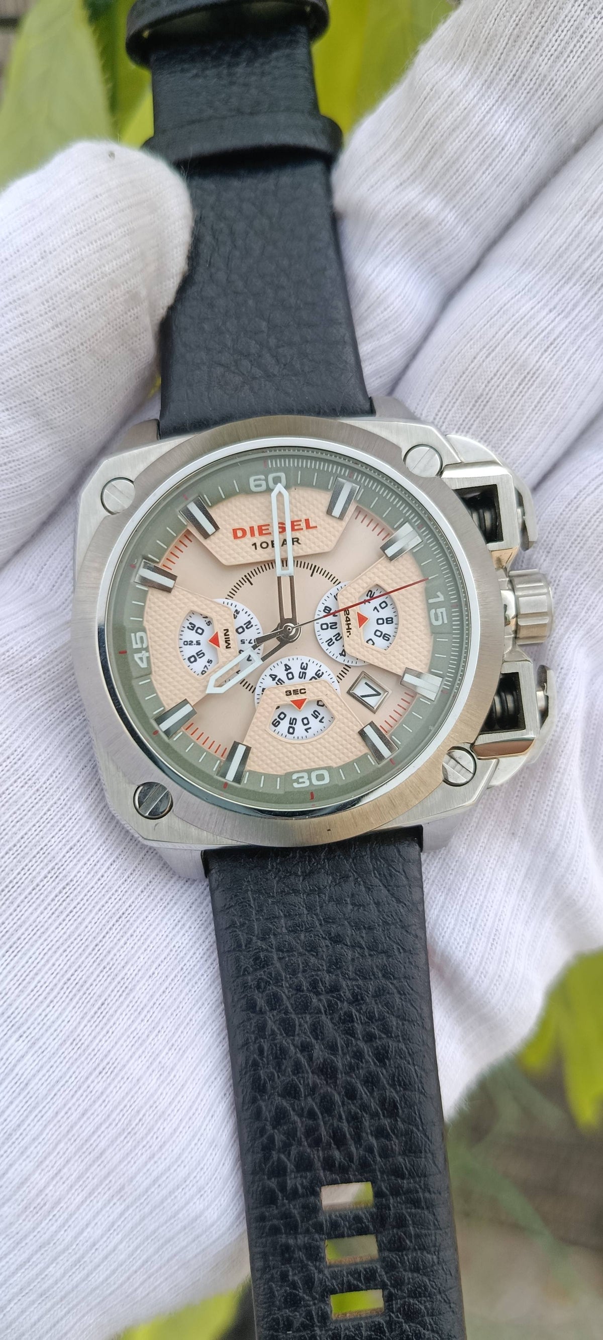 Diesel DZ7367 Men's Beige Dial Chronograph Watch Oversized Dial 48mm