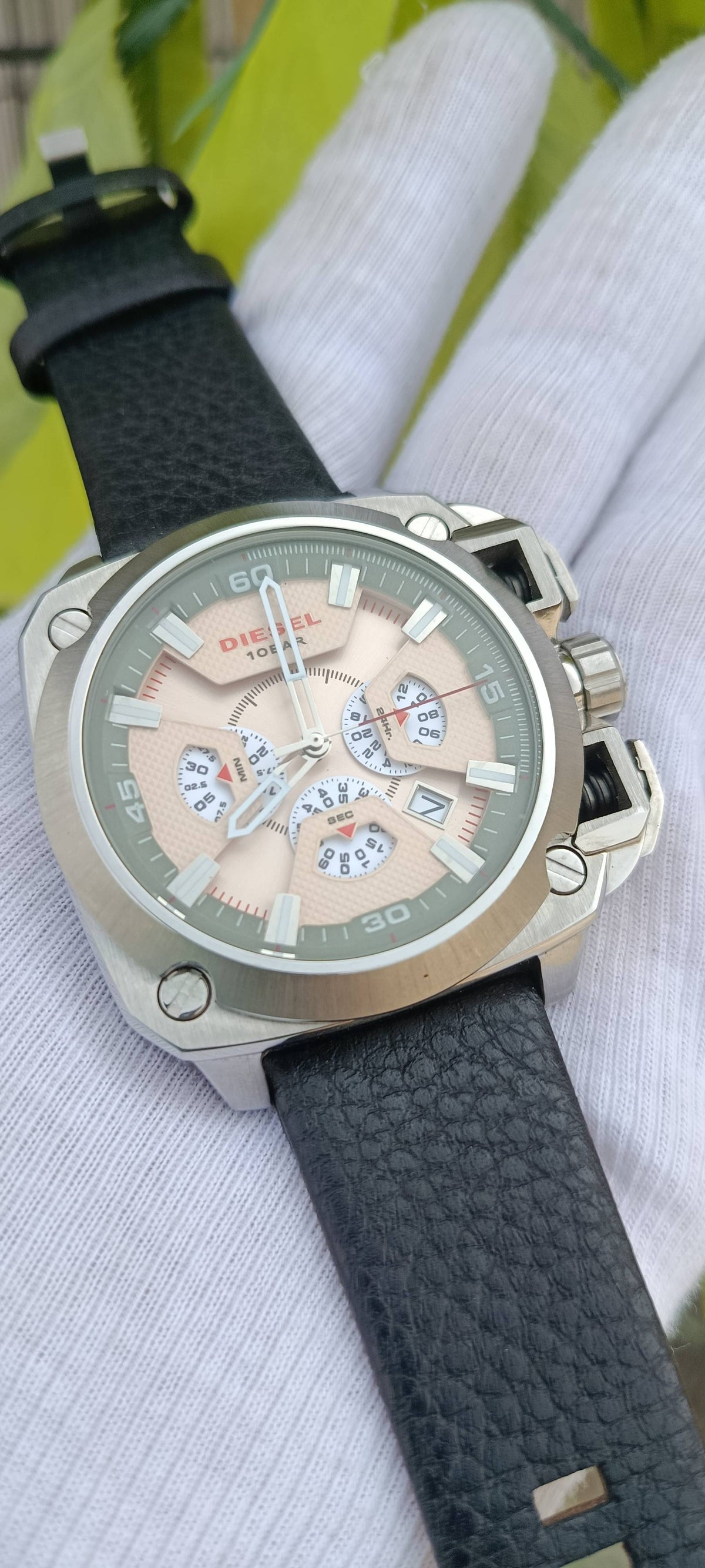 Diesel DZ7367 Men's Beige Dial Chronograph Watch Oversized Dial 48mm