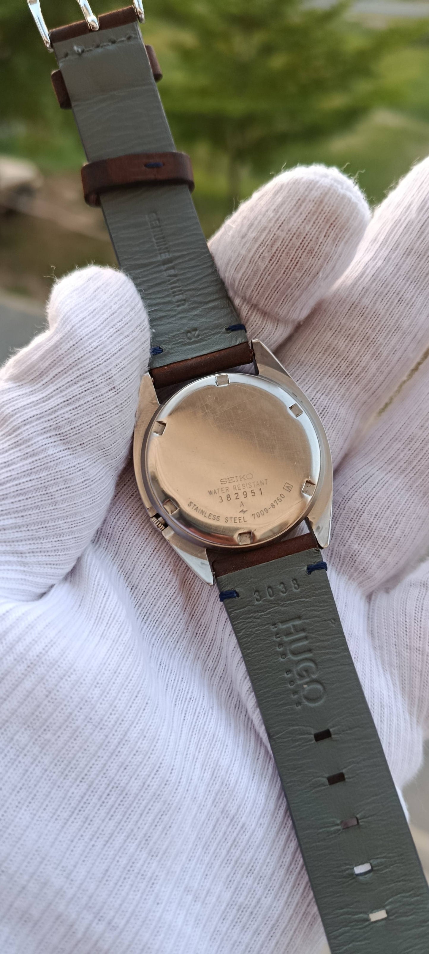 Seiko 5 Automatic 7009-8750 Vintage Watch – Arabic Dial, Brown Leather Strap