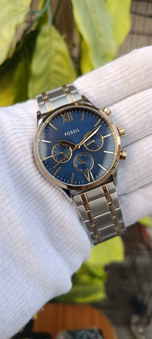 Fossil Chronograph Two-Tone Silver and Gold Blue Dial Men's Watch | BQ2900