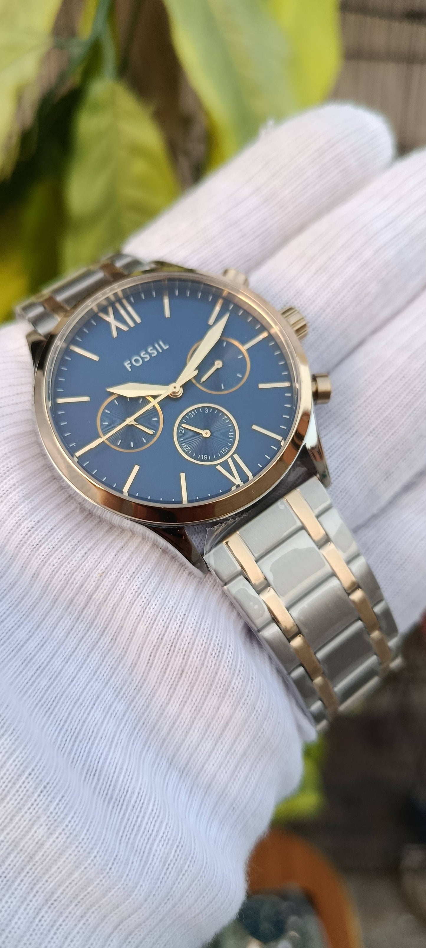 Fossil Chronograph Two-Tone Silver and Gold Blue Dial Men's Watch | BQ2900