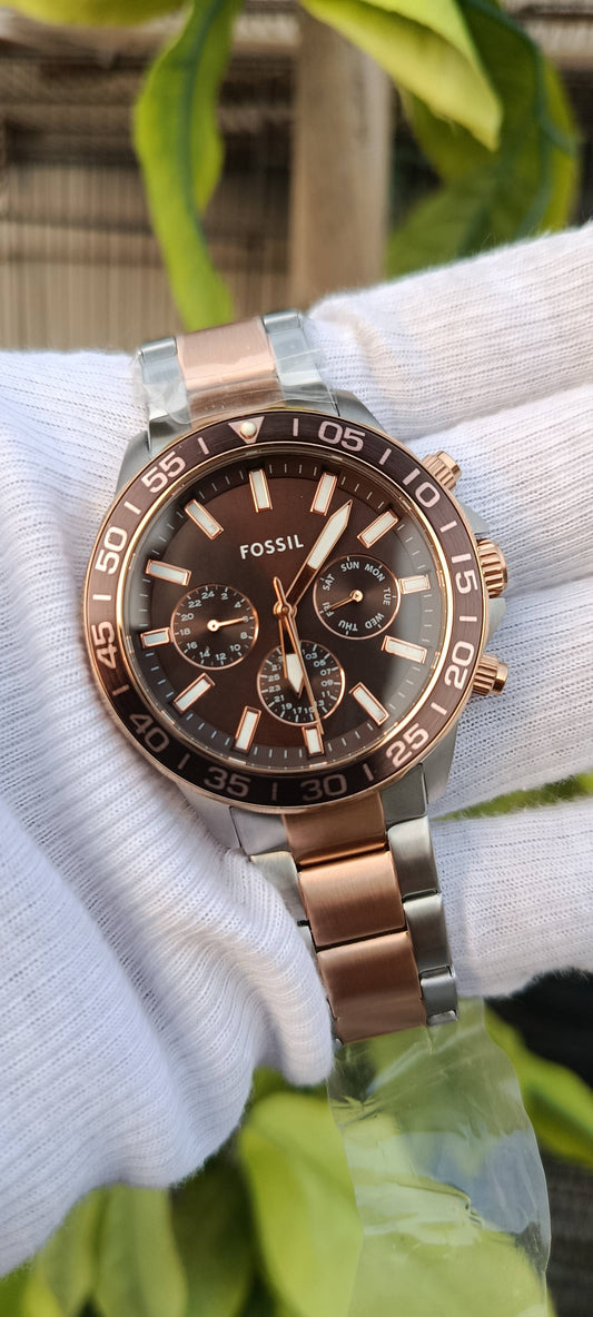 Fossil Bannon BQ2280 Men's Brown Dial Multifunction Watch – Two-Tone Rose Gold