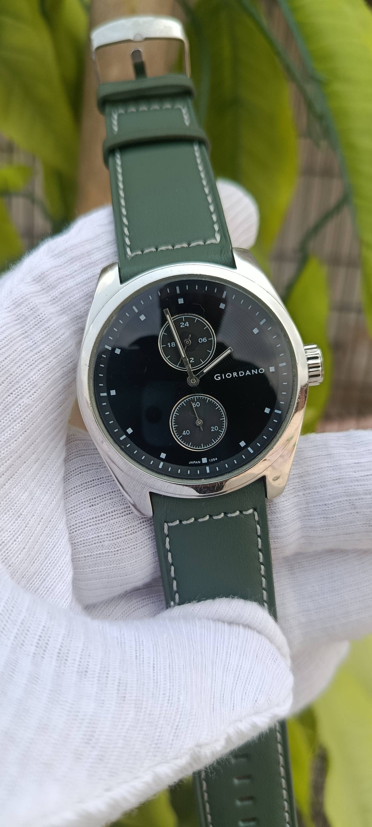 Giordano 1254 VD77 Men's Watch – Black Dial Green Leather Strap