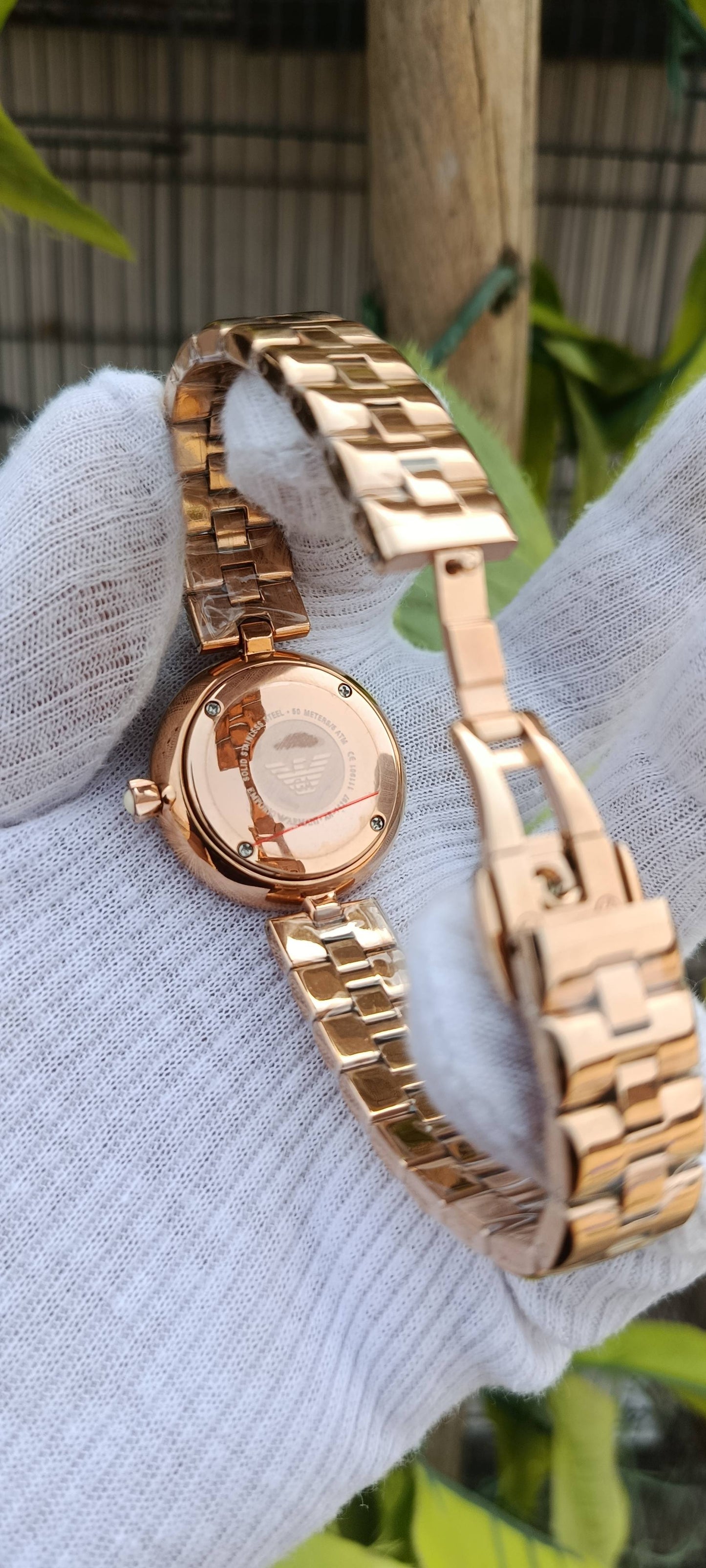 Emporio Armani Green Star Dial Rose Gold Women's Watch
