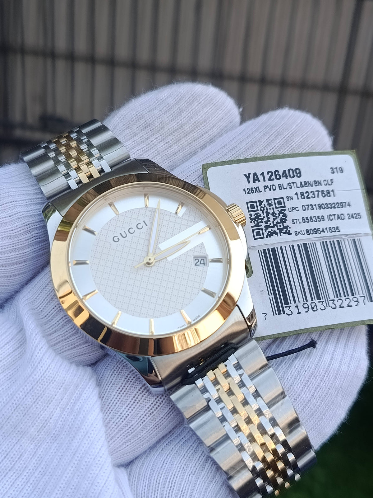 Gucci G-Timeless YA126409 Two Tone Men's Watch White Dial Swiss Made