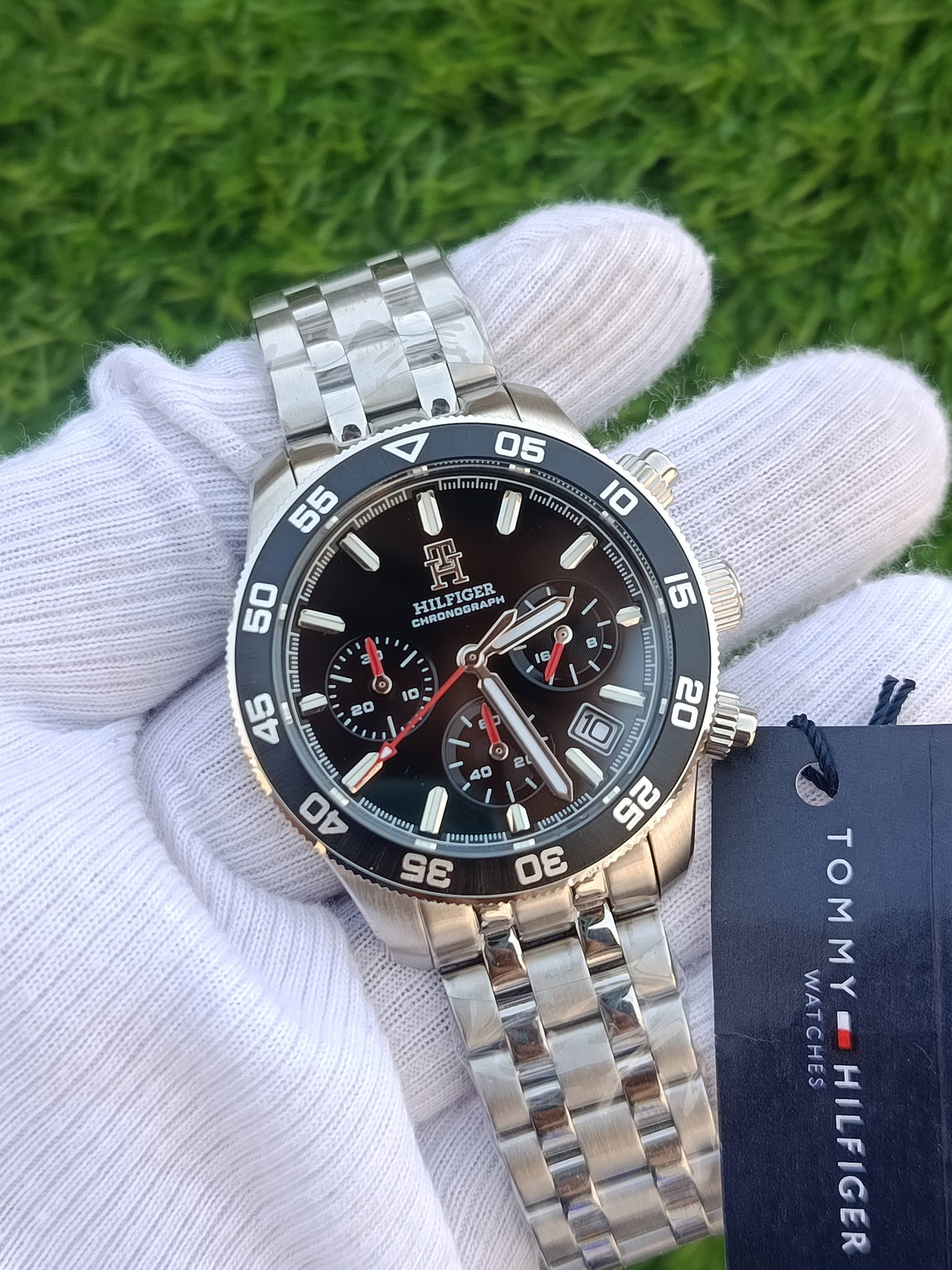 Tommy Hilfiger Chronograph Men's Watch Black Dial Diver Bezel Stainless Steel