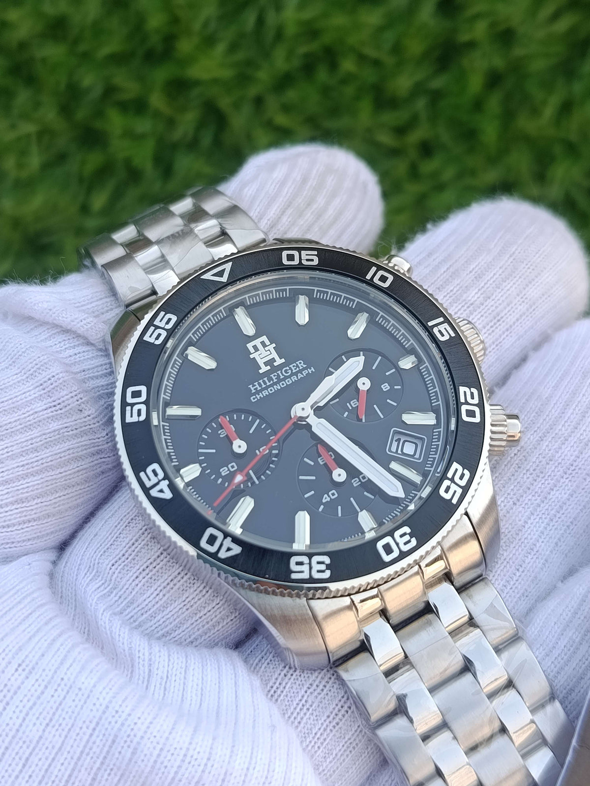 Tommy Hilfiger Chronograph Men's Watch Black Dial Diver Bezel Stainless Steel