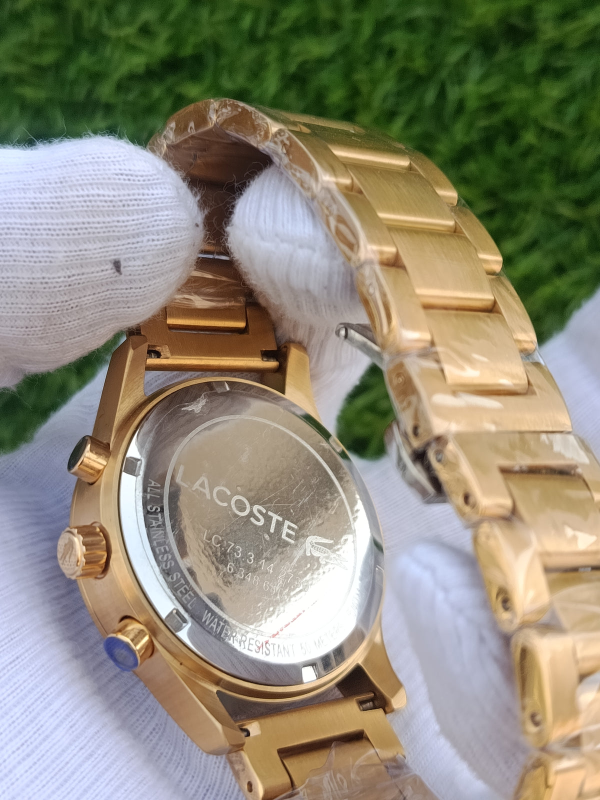 Lacoste Chronograph Men's Watch Gold Tone Blue Crystal Dial Stainless Steel