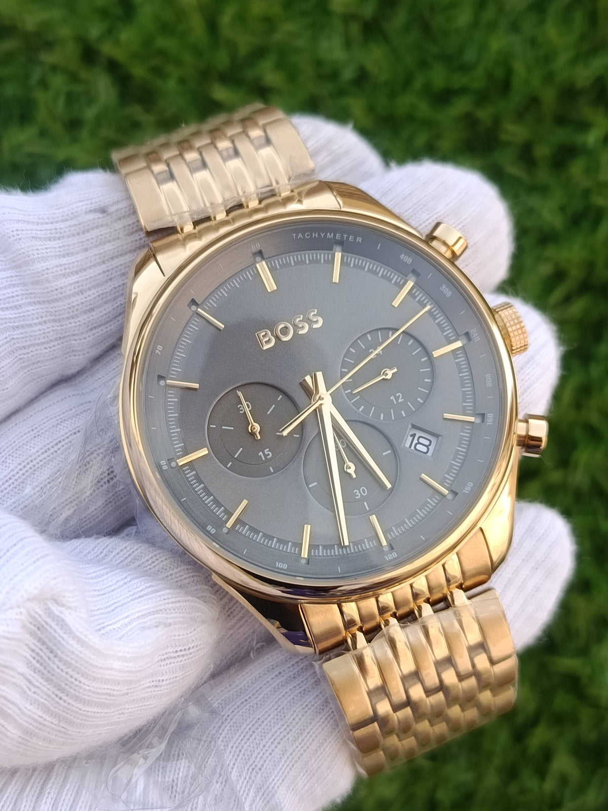 Hugo Boss Chronograph Men's Watch Gold Grey Dial