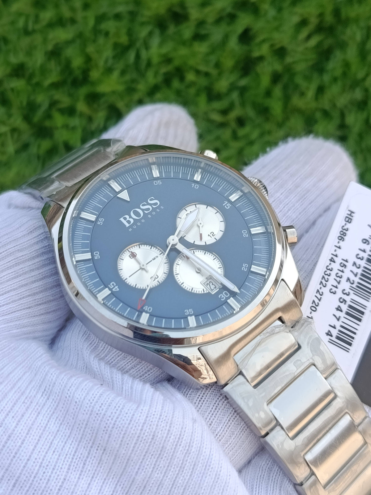 Hugo Boss Chronograph Men's Watch Blue Dial Silver Case Pilot Style Stainless Steel