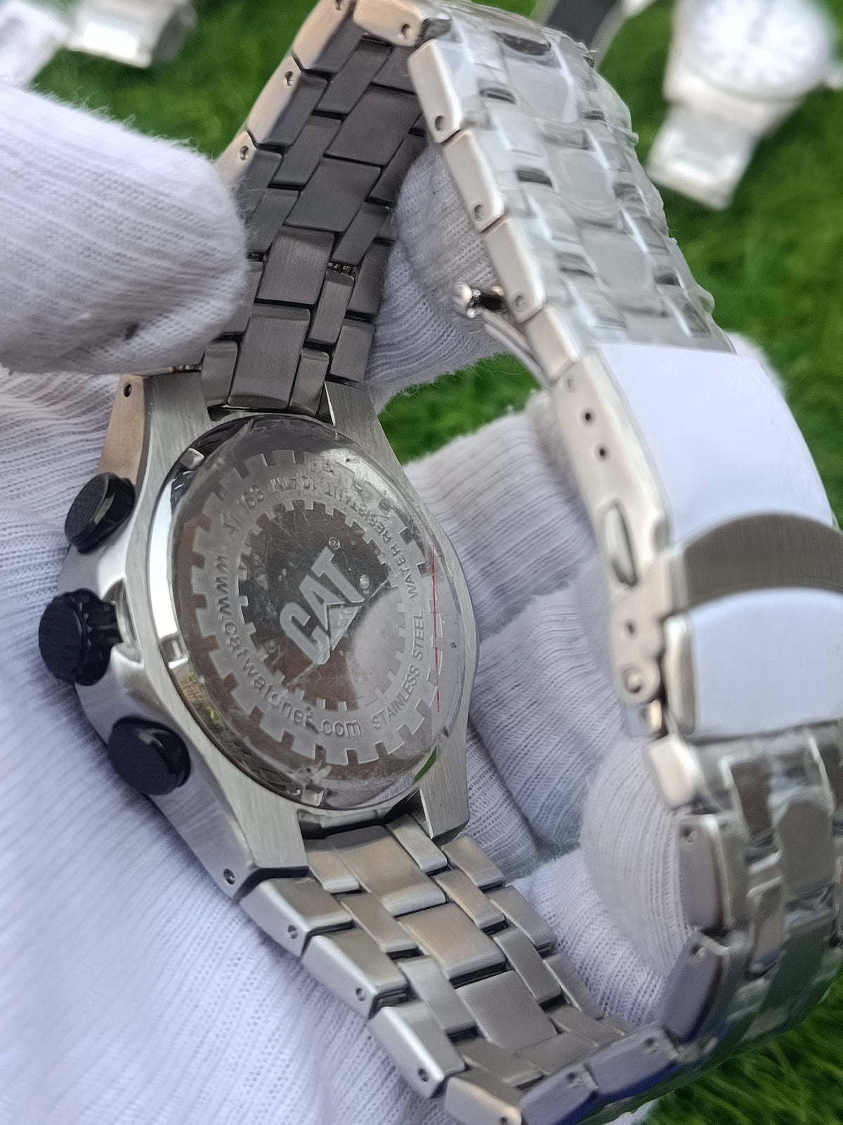 CAT Caterpillar Chronograph Men's Watch Black Dial Tachymeter Bezel Stainless Steel