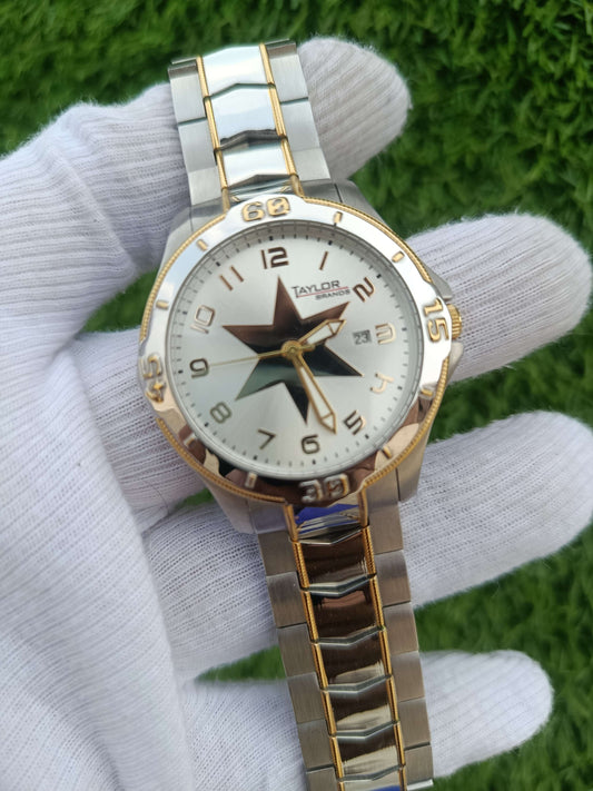 Taylor Brands Two-Tone Men's Watch White Star Dial Gold Silver Bracelet