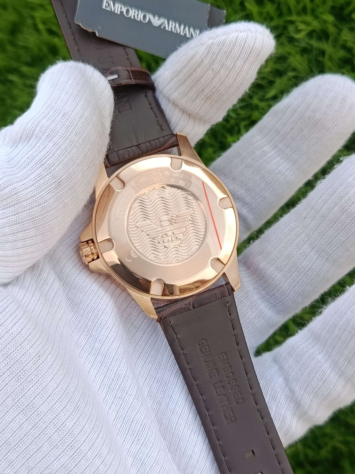 Emporio Armani Men's Blue Dial Diver Watch – Rose Gold Brown Leather